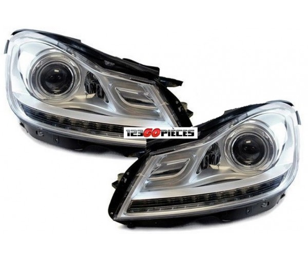 Paire De Phares Led Design Xenon Chrome Mercedes Classe C W