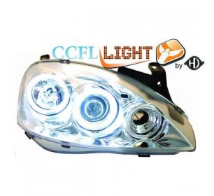 Paire de phares ANGEL EYES CCFL, cristal/chrome pour Opel CORSA 2000-2006 - GO1813481