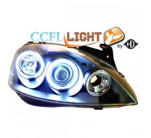 Paire de phares ANGEL EYES CCFL, cristal/noir pour Opel CORSA 2000-2006 - GO1813581