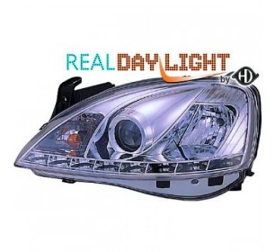 Paire de phares design à LED, cristal/chrome pour Opel CORSA C 2000-2006 - GO1813686
