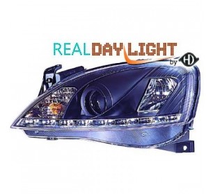 Paire de phares design à LED, cristal/noir pour Opel CORSA C 2000-2006 - GO1813786