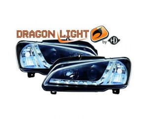 Paire de phares à LED diurnes, noir pour Peugeot 106 1996-2004