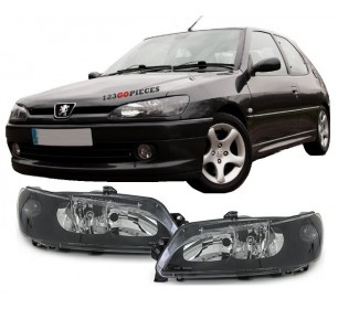 Paire de phares avants H7+H7 (fond noir) Peugeot 306 1997-2001 - GO12040