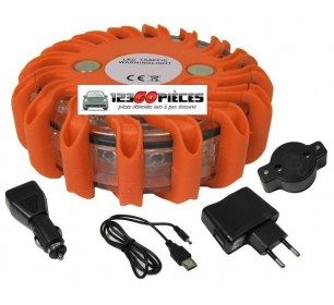 gyrophare plot balise de sécurité routière LED orange rechargeable - GO18839