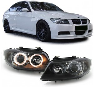 Paire de phares Angel eyes Led noir BMW série 3 E90 + E91 01/2005 - 08/2008 - GO1280581