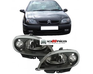 Paire de phares avants H4 fond noir Citroen SAXO 1999-2004