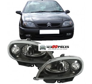 Paire de phares avants H4 fond noir Citroen SAXO 1999-2004 - GO10412