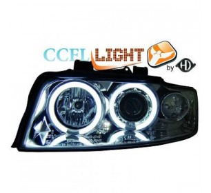 Paire de phares ANGEL EYES CCFL, cristal/chrome pour Audi A4 2001-2004 - GO1017481