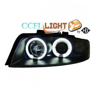 Paire de phares ANGEL EYES CCFL, cristal/noir pour Audi A4 2001-2004 - GO1017581